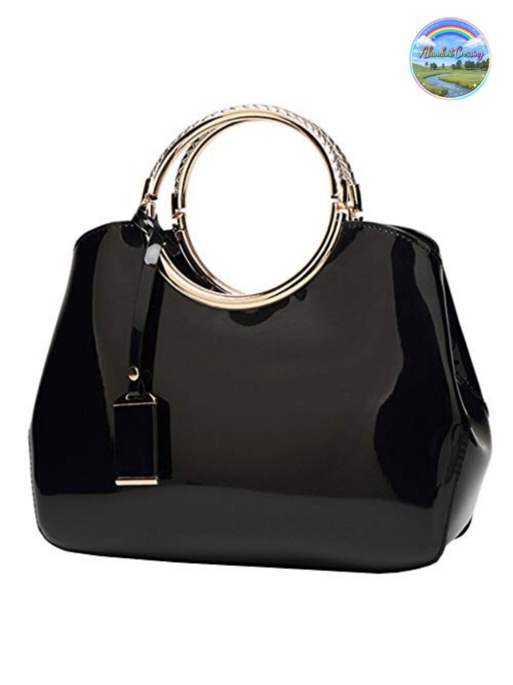 Elegant Patent Leather Satchel Tote Top Handle Crossbody Bag with Pendant